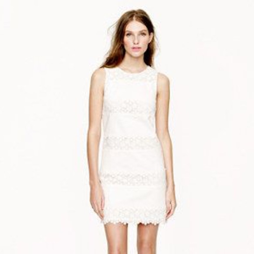 JCREW lace striped shift dress (white)